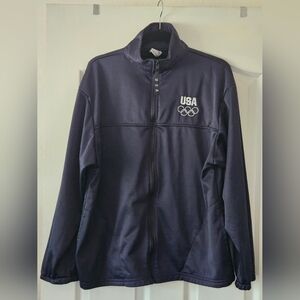 Vintage USA Olympic Committee Jacket L Navy Blue Warm Up Track Made In USA 90s